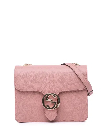 Pre-owned Gucci 2016-2024 Small Dollar Calfskin Interlocking G Crossbody Bag In 粉色