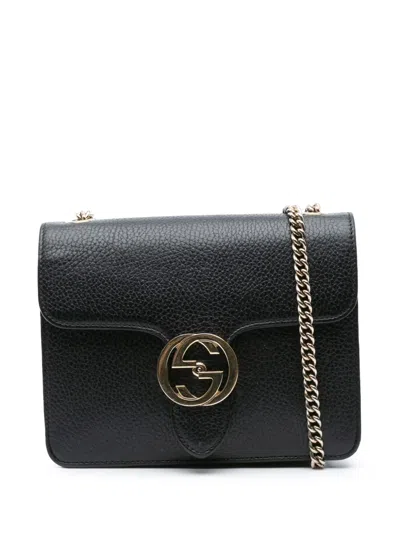 Pre-owned Gucci 2016-2024 Small Dollar Calfskin Interlocking G Crossbody Bag In Black