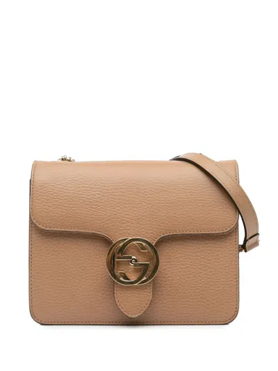 Pre-owned Gucci 2016-2024 Small Dollar Calfskin Interlocking G Crossbody Bag In Brown