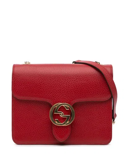 Pre-owned Gucci 2016-2024 Small Dollar Calfskin Interlocking G Crossbody Bag In Red