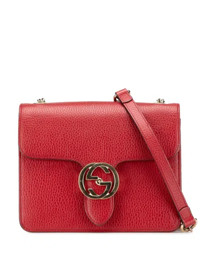 Pre-owned Gucci 2016-2024 Small Dollar Calfskin Interlocking G Crossbody Bag In Red