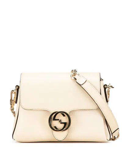 Pre-owned Gucci 2016-2024 Small Dollar Calfskin Interlocking G Crossbody Bag In White