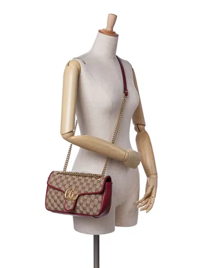 Pre-owned Gucci 2016-2024 Small Gg Marmont Matelasse Canvas Flap Crossbody Bag In Brown