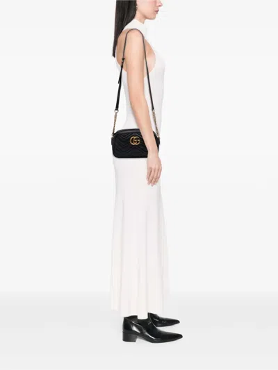 Pre-owned Gucci 2016-2024 Small Gg Marmont Matelasse Leather Crossbody Bag In Black