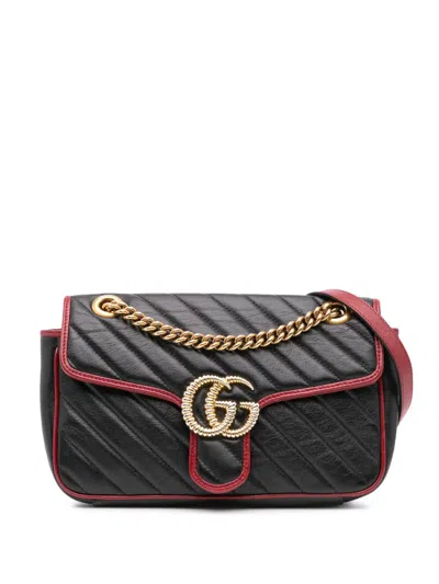 Pre-owned Gucci 2016-2024 Small Gg Marmont Matelasse Leather Torchon Flap Crossbody Bag In Black