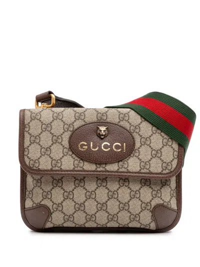 Pre-owned Gucci 2016-2024 Small Gg Supreme Web Neo Vintage Double Flap Messenger Bag Crossbody Bag