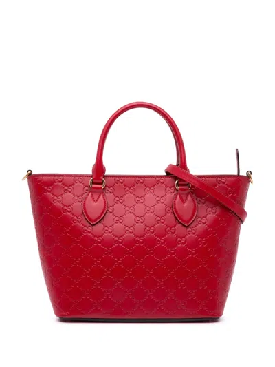 Pre-owned Gucci 2016-2024 Small Ssima Convertible Tote Satchel In 红色