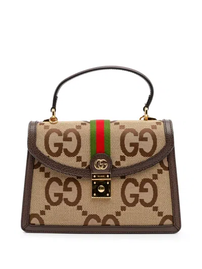 Pre-owned Gucci 2016-2024 Small Jumbo Gg Canvas Web Ophidia Top Handle Flap Satchel