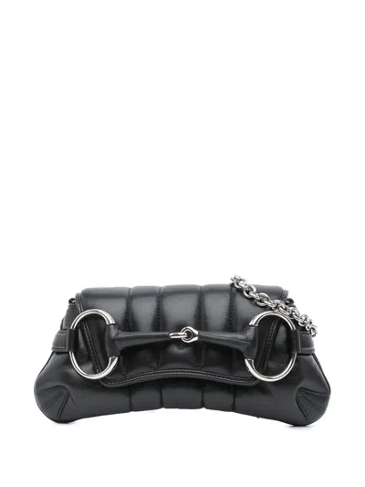 Pre-owned Gucci 2016-2024 Small Leather Horsebit Chain Satchel In Black