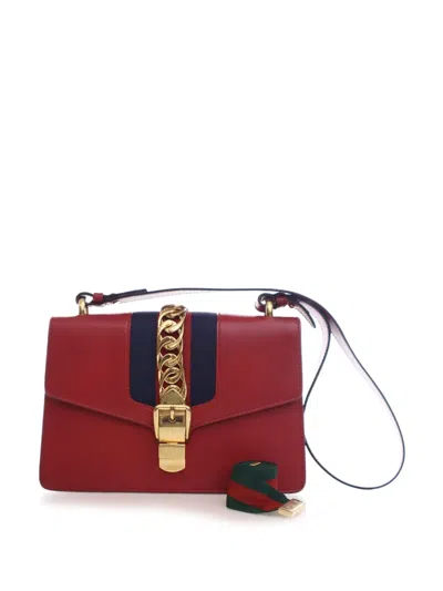 Pre-owned Gucci 2016-2024 Small Leather Sylvie Satchel In Red