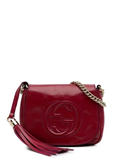 Pre-owned Gucci 2016-2024 Small Patent Soho Chain Flap Crossbody Bag In Red