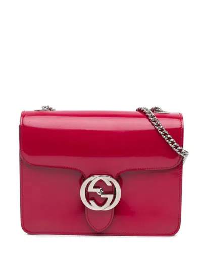 Pre-owned Gucci 2016-2024 Small Polished Calfskin Interlocking G Dollar Crossbody Bag In Red