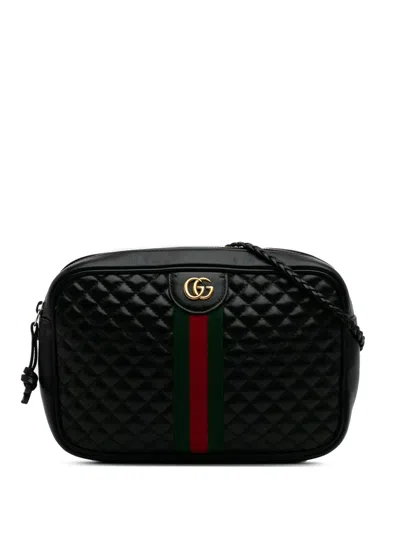 Pre-owned Gucci 2016-2024 Small Quilted Leather Web Trapuntata Crossbody Bag In Black