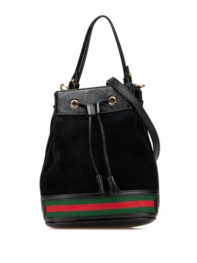 Pre-owned Gucci 2016-2024 Small Suede Ophidia Bucket Satchel In Black