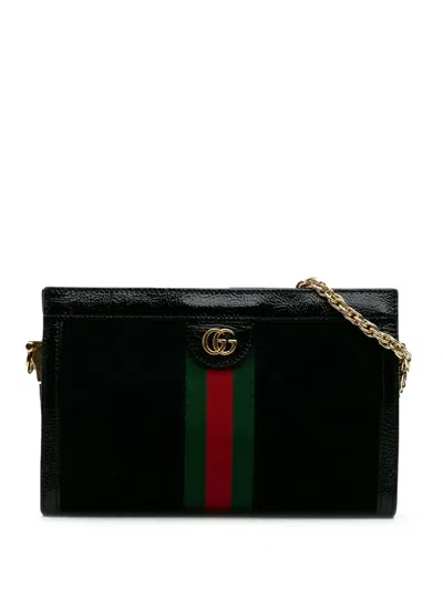Pre-owned Gucci 2016-2024 Small Suede Ophidia Chain Crossbody Bag In Black