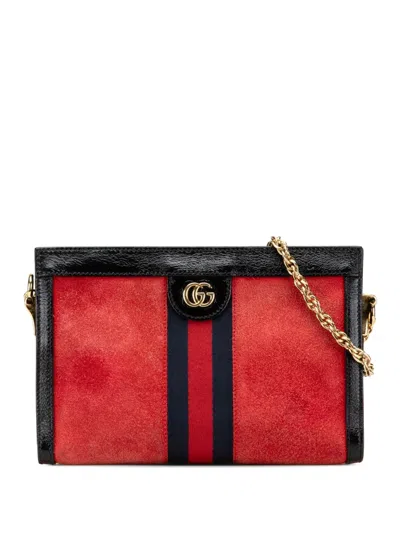 Pre-owned Gucci 2016-2024 Small Suede Ophidia Chain Crossbody Bag In Black