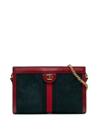 Pre-owned Gucci 2016-2024 Small Suede Ophidia Chain Crossbody Bag In Blue