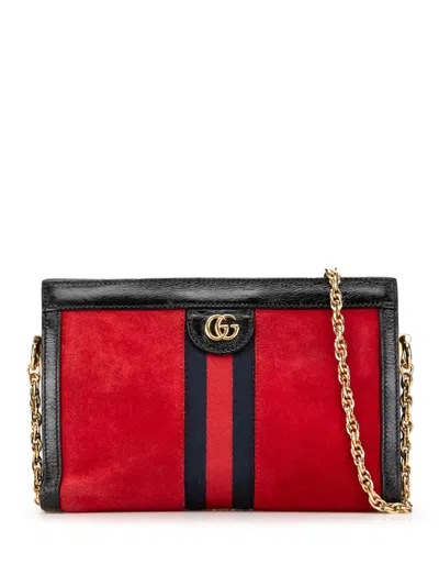 Pre-owned Gucci 2016-2024 Small Suede Ophidia Chain Crossbody Bag In Red