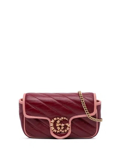 Pre-owned Gucci 2016-2024 Super Mini Gg Marmont Matelasse Leather Torchon Flap Crossbody Bag