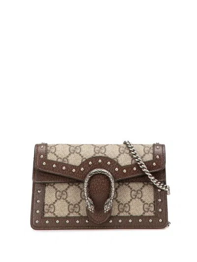 Pre-owned Gucci 2016-2024 Super Mini Gg Supreme Studs Dionysus Crossbody Bag In 褐色