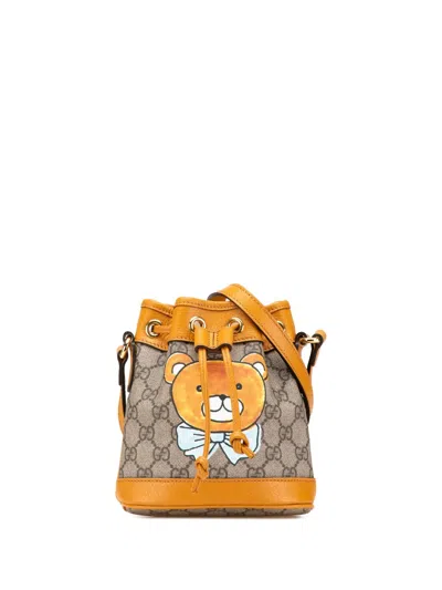 Pre-owned Gucci 2016-2024 X Exo-kai Mini Gg Supreme Ophidia Bucket Bag In Brown