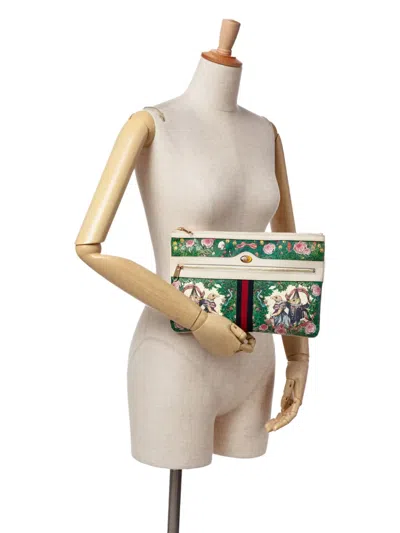 Pre-owned Gucci 2016-2024 Yuko Higuchi Coated Canvas Ophidia Web Clutch Bag
