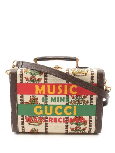 Pre-owned Gucci 2016-2025 100 Centennial Canvas Music Is Mine Beauty Case Vanity Bag In Brown