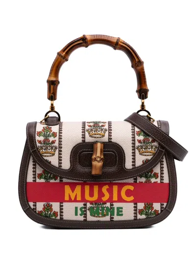 Pre-owned Gucci 2016-2025 100th Anniversary Medium Canvas 1947 Bamboo Top Handle Bag Satchel