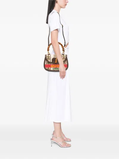 Pre-owned Gucci 2016-2025 100th Anniversary Medium Canvas 1947 Bamboo Top Handle Bag Satchel In Brown
