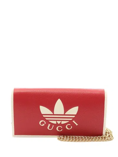 Pre-owned Gucci 2016-2025 Adidas Leather Wallet On Chain Crossbody Bag In Red