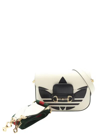 Pre-owned Gucci 2016-2025 Adidas Small Leather Web Horsebit 1955 Crossbody Bag In White