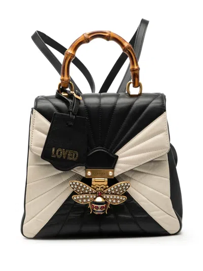 Pre-owned Gucci 2016-2025 Bicolor Calfskin Bamboo Trapuntata Queen Margaret Backpack In Black