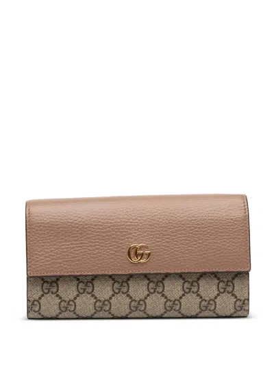 Pre-owned Gucci 2016-2025 Bicolor Gg Marmont Gg Supreme Continental Wallet Long Wallets In Brown