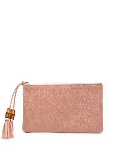 Pre-owned Gucci 2016-2025 Calfskin Bamboo Clutch Bag In Pink