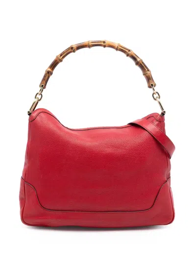 Pre-owned Gucci 2016-2025 Calfskin Bamboo Diana Satchel In Red