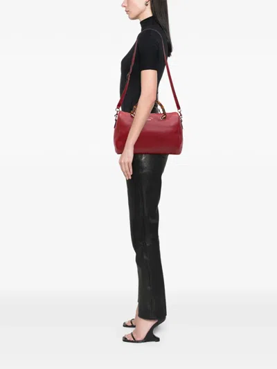 Pre-owned Gucci 2016-2025 Calfskin Bamboo Shopper Boston Satchel In Red