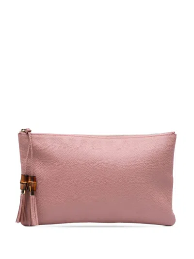 Pre-owned Gucci 2016-2025 Calfskin Bamboo Tassel Clutch Bag