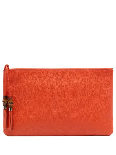 Pre-owned Gucci 2016-2025 Calfskin Bamboo Tassel Clutch Bag In Orange
