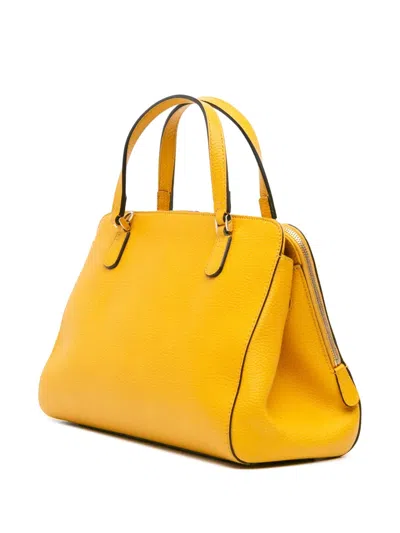 Pre-owned Gucci 2016-2025 Calfskin Swing Top Handle Satchel In Yellow