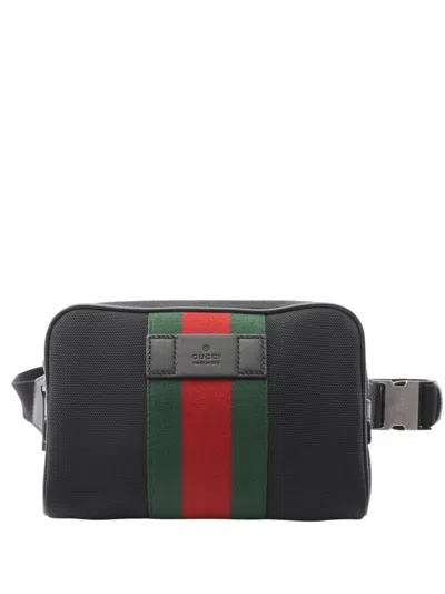 Pre-owned Gucci 2016-2025 Canvas Techno Web Belt Bag In Black