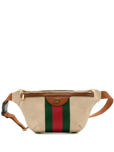 Pre-owned Gucci 2016-2025 Canvas Web Belt Bag In Brown