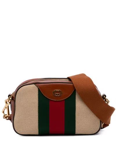 Pre-owned Gucci 2016-2025 Canvas Web Camera Bag Crossbody Bag In Brown
