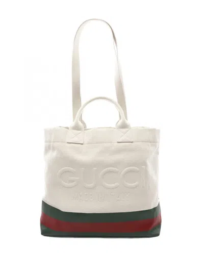 Pre-owned Gucci 2016-2025 Canvas Web Embossed Logo Tote Travel Bag