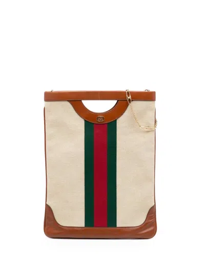 Pre-owned Gucci 2016-2025 Canvas Web Satchel In Brown