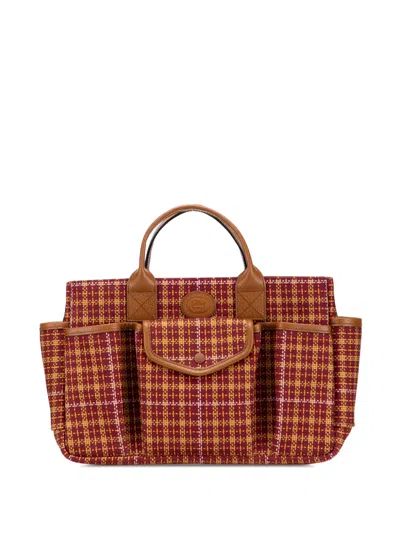 Pre-owned Gucci 2016-2025 Checkered Wool Childrens Pocket Handbag In Red