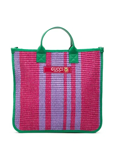 Pre-owned Gucci 2016-2025 Children Woven Canvas Logo Firenze 1921 Tote Bag In Pink