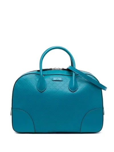 Pre-owned Gucci 2016-2025 Diamante Bright Leather Satchel In Blue