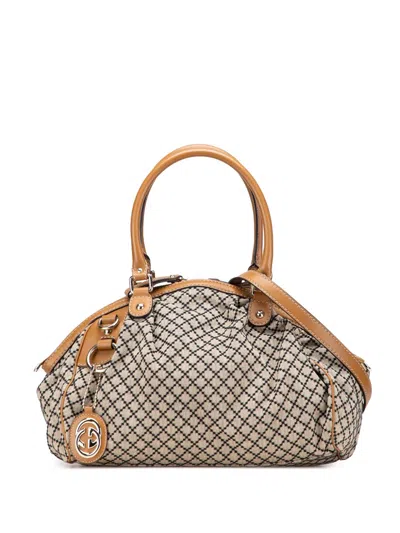 Pre-owned Gucci 2016-2025 Diamante Canvas Sukey Satchel In Brown