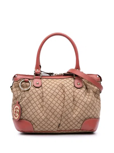 Pre-owned Gucci 2016-2025 Diamante Canvas Sukey Satchel In Brown
