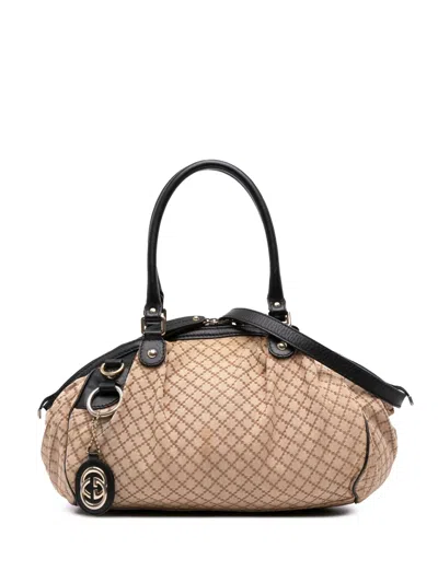 Pre-owned Gucci 2016-2025 Diamante Canvas Sukey Satchel In Brown